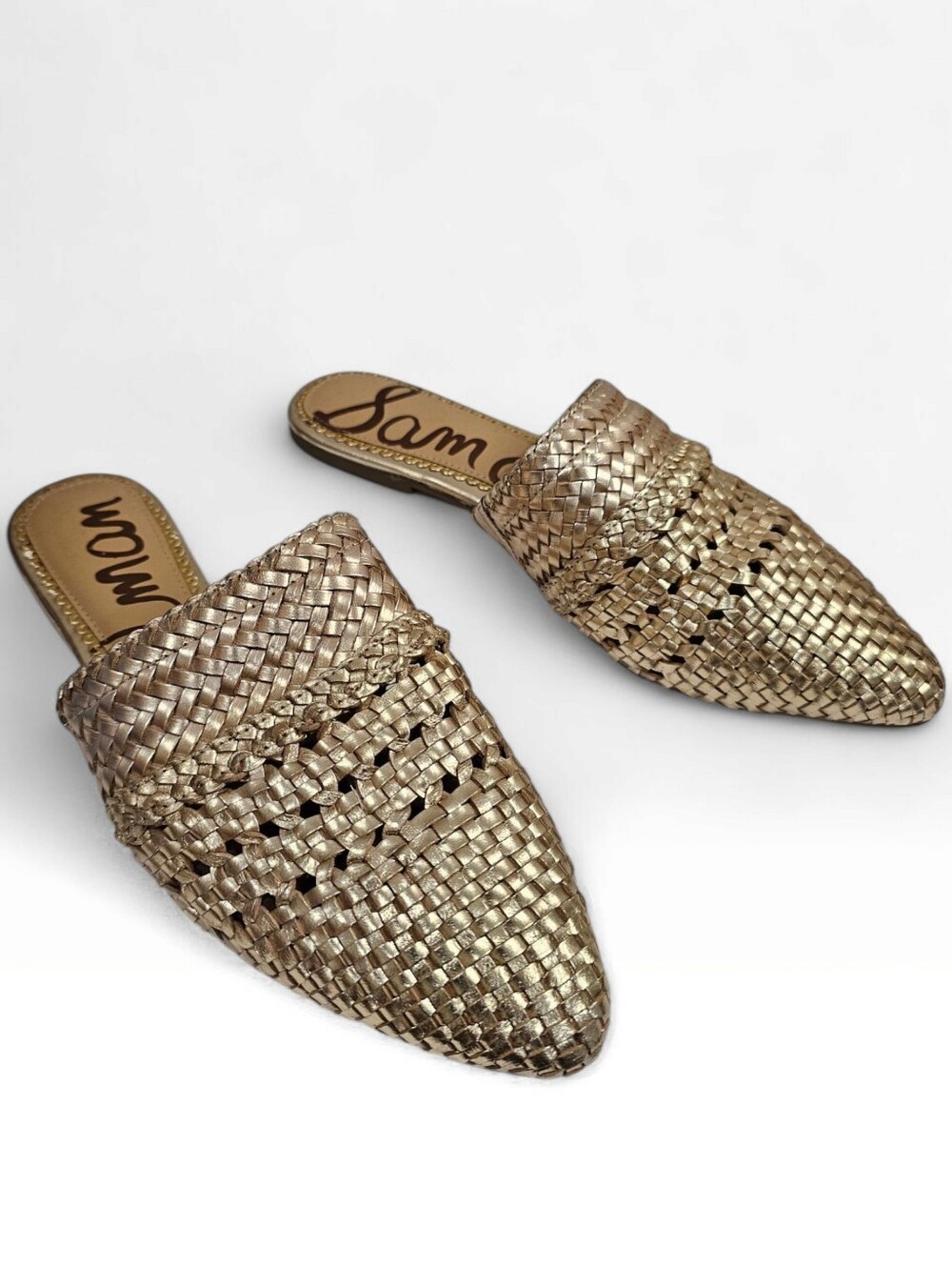 SAM EDELMAN Woven Metallic Gold Pointed Toe Flat Mules 9M